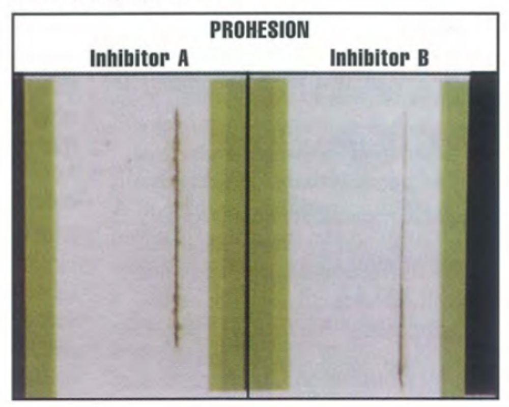 經(jīng)過600小時的粘附暴露后，抑制劑B略好于抑制劑a。粘附結(jié)果與工業(yè)暴露更密切相關(guān)。